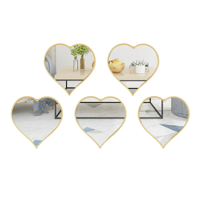 Jinn Home 5 pezzi specchio da appendere specchio decorativo da parete a forma di cuore dorato