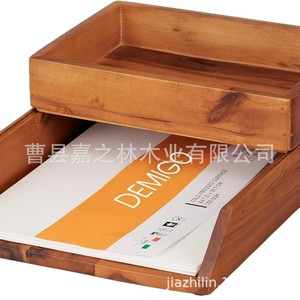 Wooden Desktop File Tray Double Layer <b>Storage</b> Organizer For Office <b>Documents</b> Notebooks Paper Holder Rectangular Desk Organizer - Product Image 3