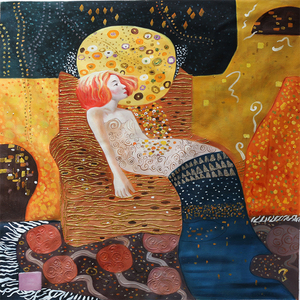 Opera d'arte ispirata a 'Serpenti d'Acqua II' di Gustav Klimt, maestria simbolista per l'arredamento di lusso - Product Image 2