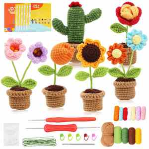 Plante en pot au crochet écologique en fil de coton, tournesol et marguerite, décoration de bureau faite à la main, cadeau durable, collection en gros - Product Image 1