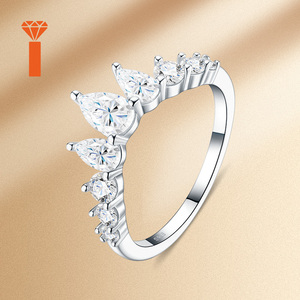 Anello Moissanite a Corona con Incastonatura a Griffe a Pera, 2.30g, Anello Tiara a Gradiente Stratificato, Argento S925, Regalo Anniversario, Anelli Pronti - Product Image 4