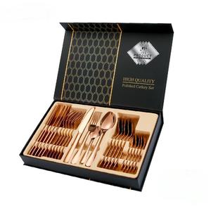 ชุดช้อนส้อมสั่งทำขายส่ง 24 ชิ้น ชุดช้อนและส้อมสีทอง ชุดช้อนส้อมงานแต่งงานสีโรสโกลด์ ชุดช้อนส้อมสีดำทองสำหรับใช้ในบ้าน - Product Image 3