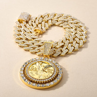 Collier pendentif ange rotatif style hip-hop en alliage, design religieux personnalisé, chaîne en bambou, forme animale, entièrement serti de diamants