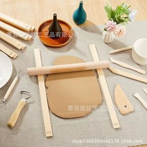 Ensemble de rouleaux à pâte en bois avec outil de mesure d'épaisseur, outils pédagogiques pour la poterie, outils de potier, outils pour l'argile, plaque d'argile. - Product Image 1