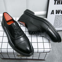 Nouvelles Chaussures Habillées Classiques pour Hommes en Cuir Véritable Souple, Modèle Brogues Oxford à Bout Pointu, Fermeture Facile à Enfiler, Grandes Tailles, Confortables et Formelles
