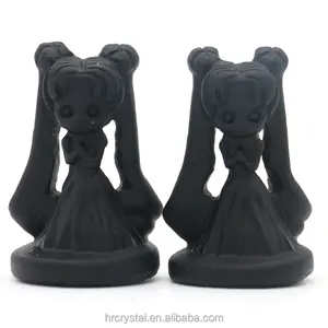 Famous Crystal Cartoon Figurines Black Obsidian Sailor Moon Crystal Carving for Souvenir