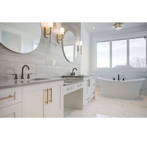 CANA Mueble de Baño Blanco Personalizado, Precio de Fábrica, Armario con Doble Lavabo Escalonado y Escritorio con Orificio para las Rodillas - Product Image 1