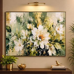 Décoration Murale Florale Moderne Faite à la Main, Panneau Haut en Acrylique Peint à la Main sur Toile, Style Intérieur Toutes Saisons avec Cadre Fixé - Product Image 1