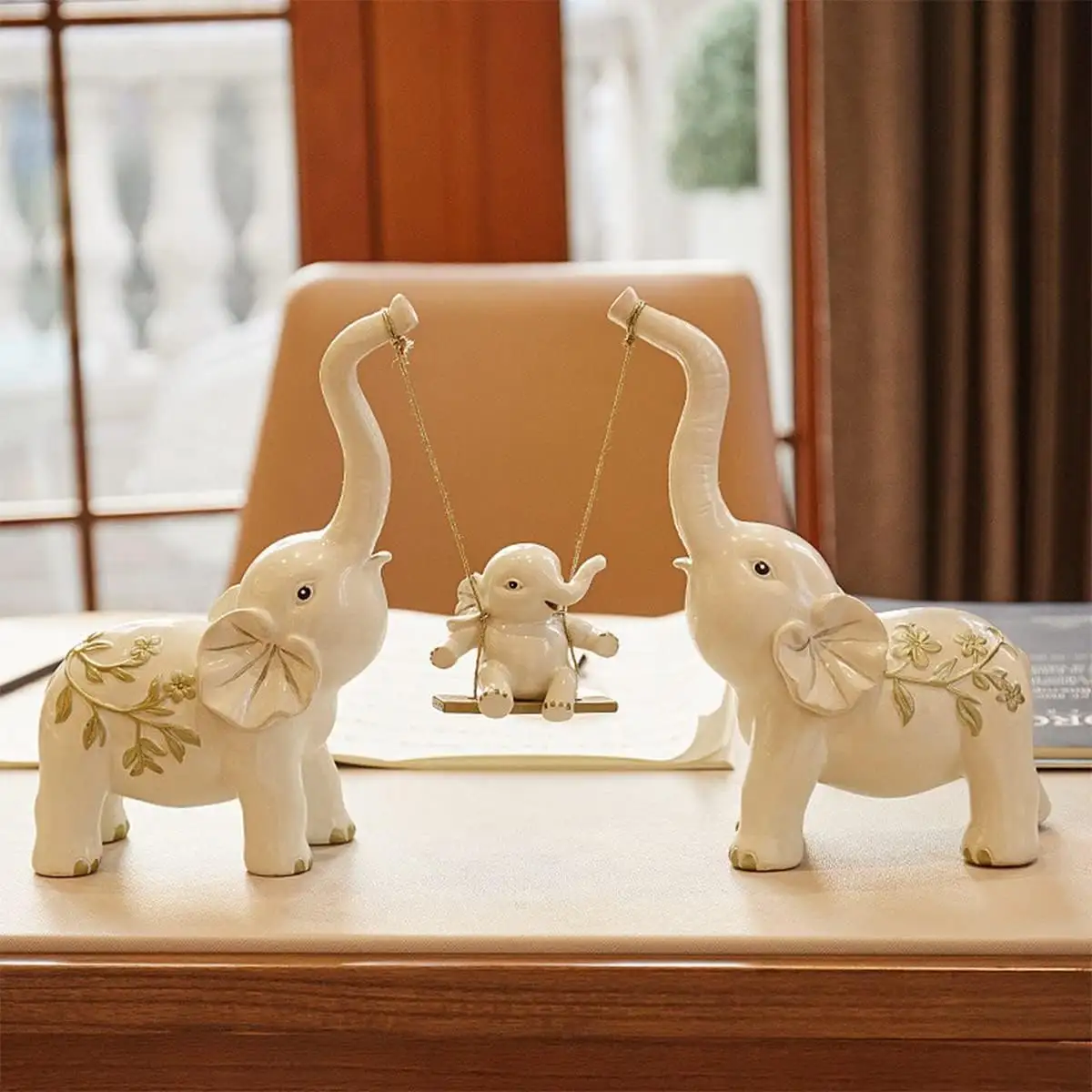 Estátua de elefante Saminds para presente de mãe, estatuetas de acentos de decoração para estante, sala de estar, mesa de escritório, decoração boa L
