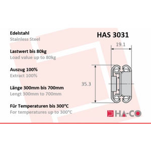 HA-CO HAS3031 Binario Telescopico in Acciaio Inossidabile – Estensione Completa - Product Image 2