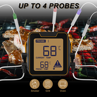 Empat Probe untuk Termometer Oven ABS Stainless Steel Digital Nirkabel Remote Termostat Makanan Dapur dengan Lampu Latar untuk Memasak