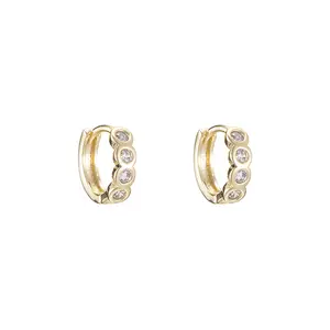 Koreaanse Stijl Koper Plated 14K Gouden Oorbel Sieraden Ring Micro-Inzet Zirkoon Geometrische Custom Oorbellen Groothandel