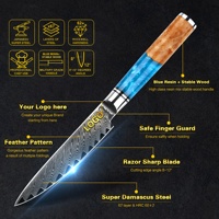 Skycook verkoopt 3,5 inch 67-laags VG10 Damascus staal schilmesjes/pareermesjes met blauw hars stabiel houten handvat