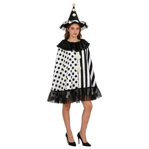 Mantello da Clown Nero e Bianco per <span class=keywords><strong>Donna</strong></span>, Costume di Halloween con Cappello per Carnevale e Feste in Maschera - Product Image 2