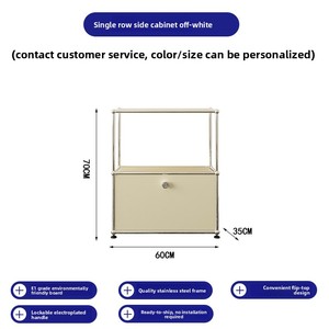 Armoire de <span class=keywords><strong>rangement</strong></span> de style vintage crème pour salon avec 4 tiroirs et 5+ compartiments, design modulaire en acier inoxydable - Product Image 6