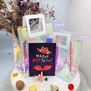 Custom Holiday <b>Wedding</b> Birthday <b>Gift</b> <b>Wrap</b> With Handle Rainbow Transparent Reusable Medium Pvc Hologram Bag - Product Image 5