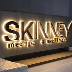 Letras retroiluminadas 3d, letras levantadas de metal com sinal led para salão de beleza e negócios