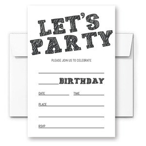 Simple Black and White Birthday Party <strong>Invitation</strong> Let's Party <strong>Invitation</strong> Cards for for Wedding <strong>Graduation</strong> Ceremonies - Product Image 1