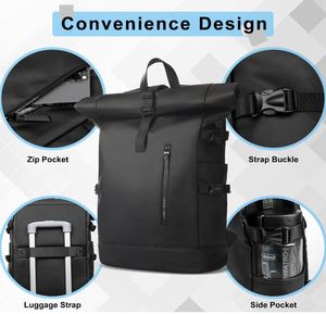 Rolltop <b>Backpack</b> 15.6 Inch Waterproof <b>Laptop</b> <b>Backpack</b> with USB Charging Port Expandable 18-27L Travel <b>Backpack</b> for Men Women - Product Image 3