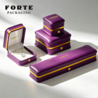Boîte à bijoux FORTE en cuir PU violet avec éclairage LED, pour bagues et colliers, personnalisable avec logo