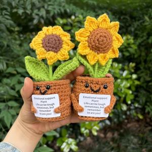 2025 venta al por mayor hilo de lana de ganchillo hecho a mano positivo girasol <span class=keywords><strong>corazón</strong></span> ganchillo <span class=keywords><strong>Cactus</strong></span> suculenta flor en maceta Día DE LA MADRE 50 Uds - Product Image 3