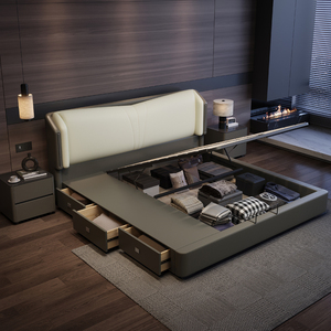 Meubles <span class=keywords><strong>de</strong></span> chambre à coucher en <span class=keywords><strong>bois</strong></span> <span class=keywords><strong>de</strong></span> luxe moderne, lits rembourrés doux, <span class=keywords><strong>lit</strong></span> double king size, ensemble <span class=keywords><strong>de</strong></span> cadre <span class=keywords><strong>de</strong></span> <span class=keywords><strong>lit</strong></span> avec tête <span class=keywords><strong>de</strong></span> <span class=keywords><strong>lit</strong></span> design avec rangement - Product Image 3