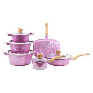 Pink Pan Stockpot Milk Pot Double Side Frying Pans Kitchen Stick Non Cookwares Set Aluminum Die Casting