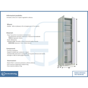 Armoire multi-usage en chêne canadien à plusieurs étagères 180x58x37cm pour le rangement et l'organisation à domicile - Product Image 3