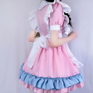 Vestido de Sirvienta Talla Grande, Estilo Lolita Rosa y Azul, con Lazo, Delantal con Diseño de Pata de Gato, Falda en Línea A, Cintura Natural, Cuello Peter Pan, Tallas S a 4XL - Product Image 4
