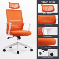 Chaise de bureau en maille orange avec cadre blanc, chaise de travail pivotante réglable pour espaces de formation et d'étude créatifs