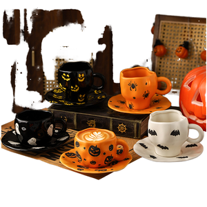 Creativo di <span class=keywords><strong>Halloween</strong></span> in porcellana tazza di caffè piattino personalità irregolare Pattern di pipistrello di zucca stile Japandi 300ml riutilizzabile - Product Image 1