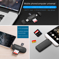 Lector de tarjetas 4 en 1, adaptador OTG, Micro tipo C, 8 pines, USB A, SD, TF, tarjeta Android, lector de memoria, adaptador de escritor de tarjetas, unidad Flash