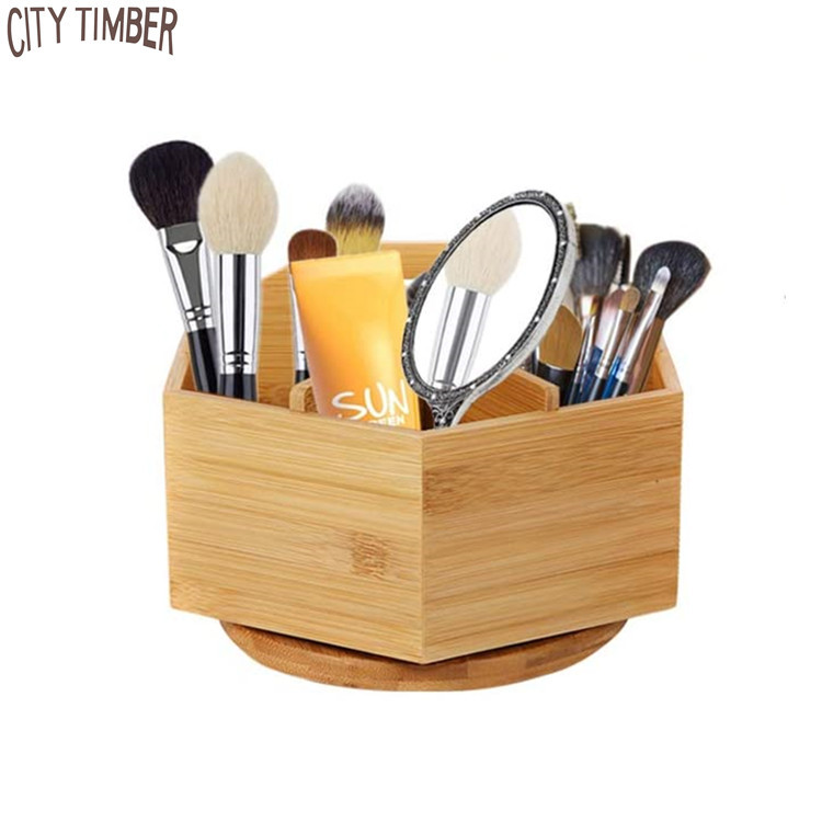 multifunctional bamboo rotating pencil pen holder office supplies organizer desktop cosmetic pen storage caddy