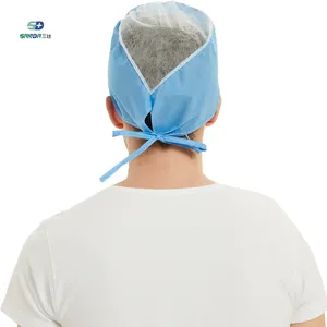 Hot Sale Nonwoven Hospital Doctor Nursing Head Cover Medical Hair Caps Disposable Surgical Cap With Tie Medical Gown