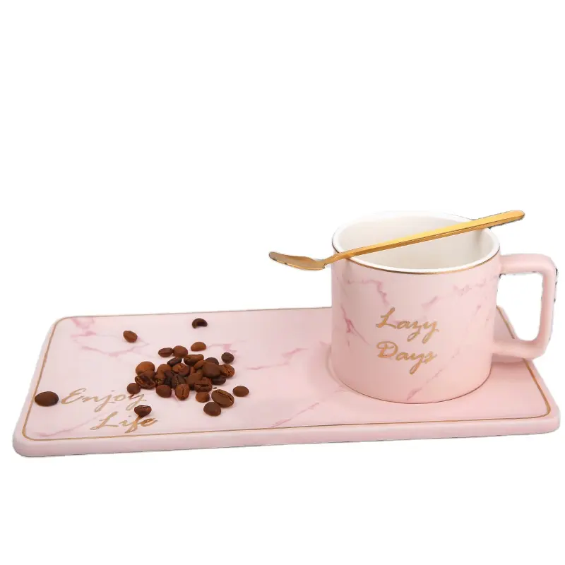 Matte Marble European Afternoon Tea Mug Ceramic Coffee CupとSaucer SetとGold Rim