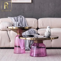 Tables basses en acrylique avec dessus en verre en acier inoxydable au design moderne nordique Meubles de luxe pour salon Ensemble de tables basses rondes en verre