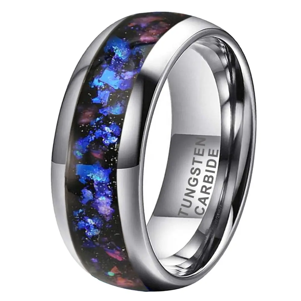 8Mm Wolfraam Ringen Voor Mannen Vrouwen Orion Nevel Opaal Galaxy Inlay Bruiloft Belofte Band Gepolijst Glanzend Comfort Fit