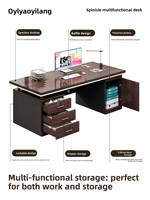 Bureau de direction avec plateau rectangulaire, base à double piétement et configuration de rangement pratique