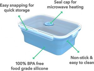 Silicone Food Storage Containers with BPA Free Airtight Plastic Lids Set of 4 <b>Small</b> and Large Collapsible Meal Prep Container - Product Image 6