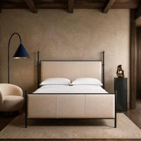 Maßgefertigtes Modernes Designer-Lederbett mit Schwarzem Holzrahmen Anpassbare Kopfteil-Länge und -Breite für Private Villen