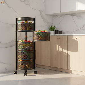 Étagère de rangement rotative en fer à 5 niveaux XL pour cuisine, salle de bain, <span class=keywords><strong>garage</strong></span>, panier à fruits et légumes, organisateur pour chaussures, vêtements, outils - Product Image 3