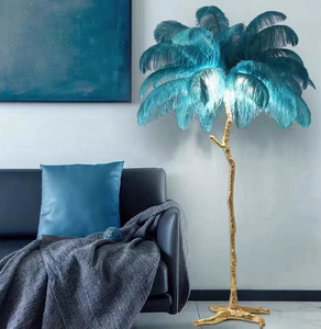 Lampe sur pied en résine de style nordique moderne de luxe pour chambre à coucher et salon, lampe à plumes d'autruche à LED - Product Image 1