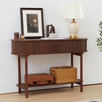 Tables consoles de luxe en noyer cannelé, vente en gros d'usine, table d'entrée moderne avec porte, rangement à 2 niveaux pour salon, hôtel, villa