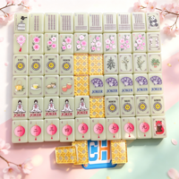 Jeu de Mahjong de Luxe Thème Panda Fleur de Cerisier Vert Sauge avec Dos à Motif Tissé Jaune – Édition Américaine