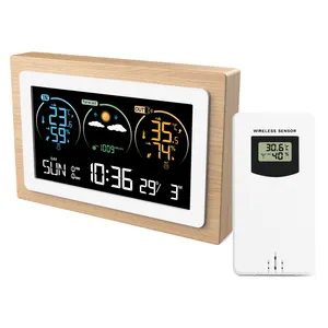 Real Wooden Weather Station Indoor Outdoor Thermometer Barometer Hygrometer Digital Temperature Humidity Meter Weather Station
