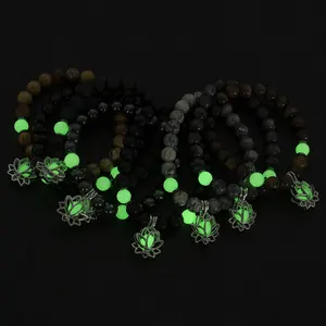 Bracelets lumineux de yoga fleur de lotus en pierre naturelle pour hommes et femmes <span class=keywords><strong>Labradorite</strong></span> hématite perles œil de tigre pour la méditation - Product Image 5