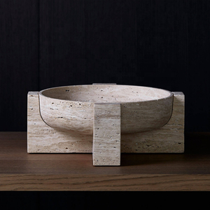Bowl Natural Beige Travertine Home Decor Travertine Stone Fruit Bowl On Stand