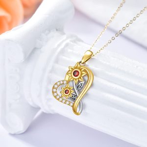 Collier Cœur Tournesol en Or Massif 14K Plaqué Rhodium pour Femme, Or Blanc/Jaune, Moissanite, Bijou Tendance pour Anniversaire - Product Image 4