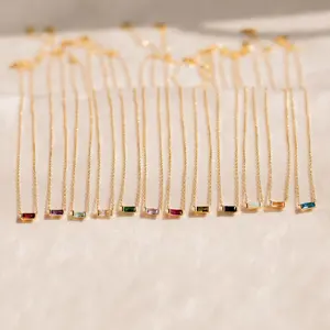 Hot Bán tối giản Baguette vuông Birthstone Vòng cổ 925 Sterling bạc 14k vàng mạ Zircon Vòng cổ trang sức bán buôn