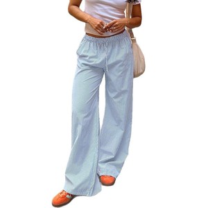 Pantalon décontracté d'automne à taille basse, style vintage décontracté, design rayé, ample, amincissant, à lacets, fille branchée, tricot large - Product Image 5